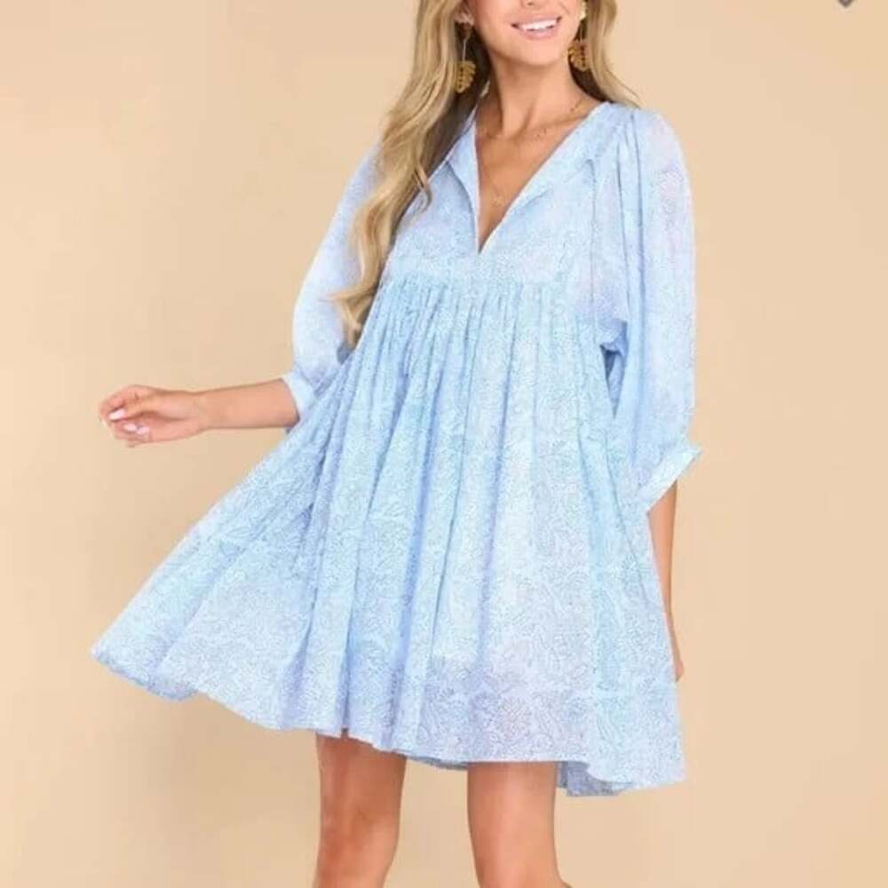 Clara The Label Clover Size XS Blue and White Floral Print Baby Doll Mini Dress